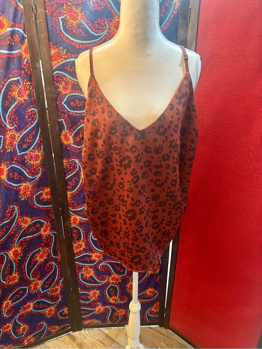 a new day Rust Leopard Print Satin Cami